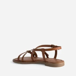 Sandale cognac cuir multi brides