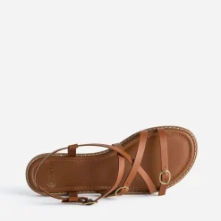 Sandale cognac cuir multi brides