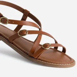 Sandale cognac cuir multi brides