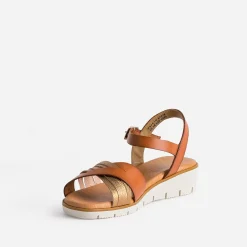 Sandale cognac et bronze en cuir