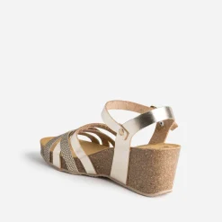 Sandale compensée anatomique dorée en cuir