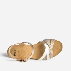 Sandale compensée anatomique dorée en cuir