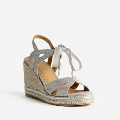 Sandale compensée argent à lacet