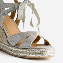 Sandale compensée argent à lacet