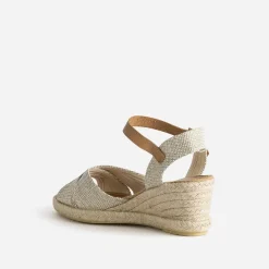 Sandale compensée beige pailleté or éco-conçu