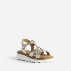Sandale compensée BUGGY dorée en cuir