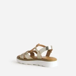 Sandale compensée BUGGY dorée en cuir