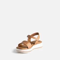 Sandale compensée BUGGY marron clair en cuir