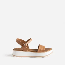 Sandale compensée BUGGY marron clair en cuir