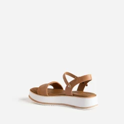 Sandale compensée BUGGY marron clair en cuir