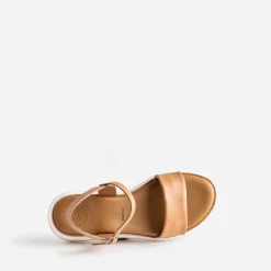 Sandale compensée BUGGY marron clair en cuir