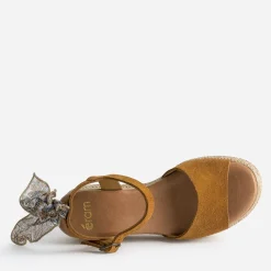 Sandale compensée camel cuir velours éco-conçu