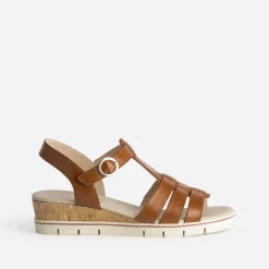 Sandale compensée CAPRICE cognac cuir