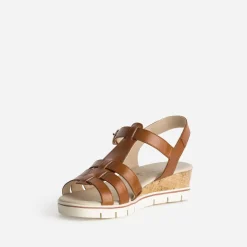 Sandale compensée CAPRICE cognac cuir