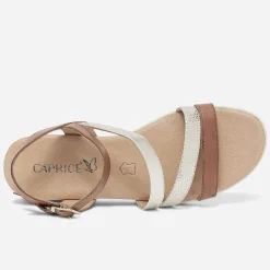 Sandale compensée CAPRICE cognac et or en cuir