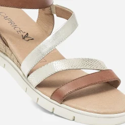 Sandale compensée CAPRICE cognac et or en cuir