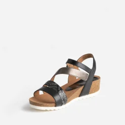 Sandale compensée CAPRICE noire et bronze en cuir