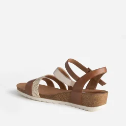 Sandale compensée CAPRICE camel et doré en cuir