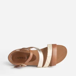 Sandale compensée CAPRICE camel et doré en cuir
