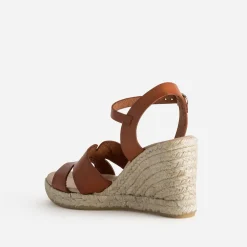 Sandale compensée cognac cuir