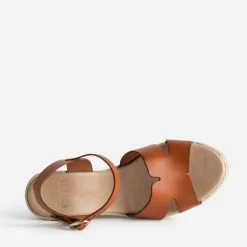 Sandale compensée cognac cuir