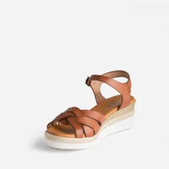 Sandale compensée cognac éco-conçue en cuir