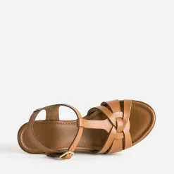 Sandale compensée cognac en cuir