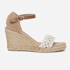 Sandale compensée écrue à bride tressée