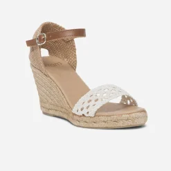 Sandale compensée écrue à bride tressée