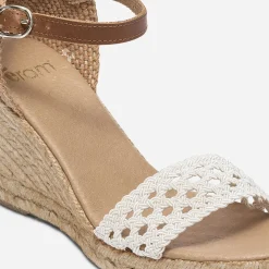Sandale compensée écrue à bride tressée