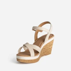 Sandale compensée écrue cuir