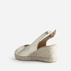 Sandale compensée dorée cuir open-toe