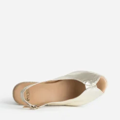 Sandale compensée dorée cuir open-toe