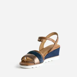 Sandale compensée MARCO TOZZI marine en cuir velours