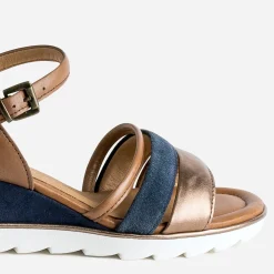 Sandale compensée MARCO TOZZI marine en cuir velours