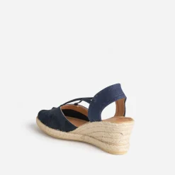 Sandale compensée marine cuir velours éco-conçu