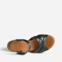 Sandale compensée noire éco-conçue en cuir