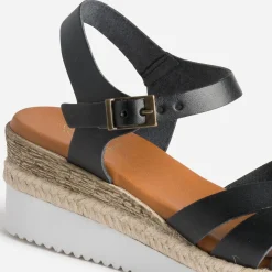 Sandale compensée noire éco-conçue en cuir