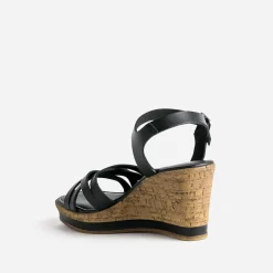 Sandale compensée noire en cuir