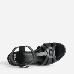 Sandale compensée noire en cuir