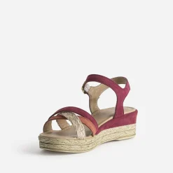 Sandale compensée prune en cuir velours