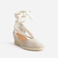 Sandale compensée taupe cuir velours éco-conçu