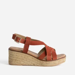 Sandale compensée terracotta cuir velours