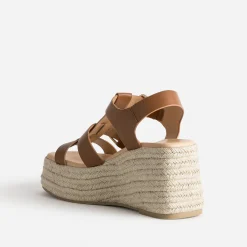 Sandale compensée TEXTO cognac