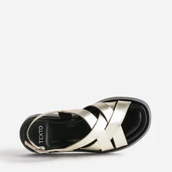 Sandale compensée TEXTO dorée en cuir