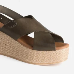 Sandale compensée TEXTO kaki en cuir