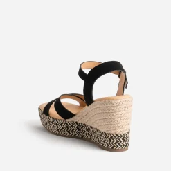 Sandale compensée TEXTO noire suédée