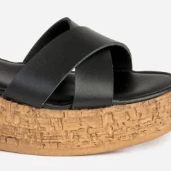 Sandale compensée TEXTO noire cuir