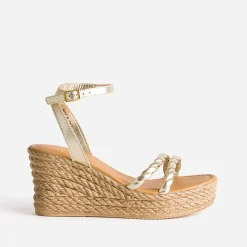 Sandale compensée TEXTO or en cuir