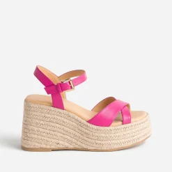 Sandale compensée TEXTO rose fuchsia